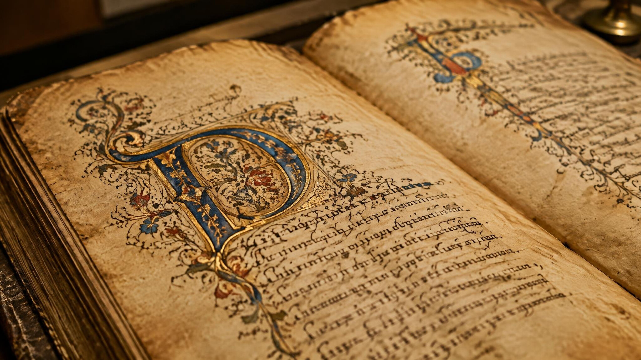 Antique handwritten manuscript pages with ornate lettering