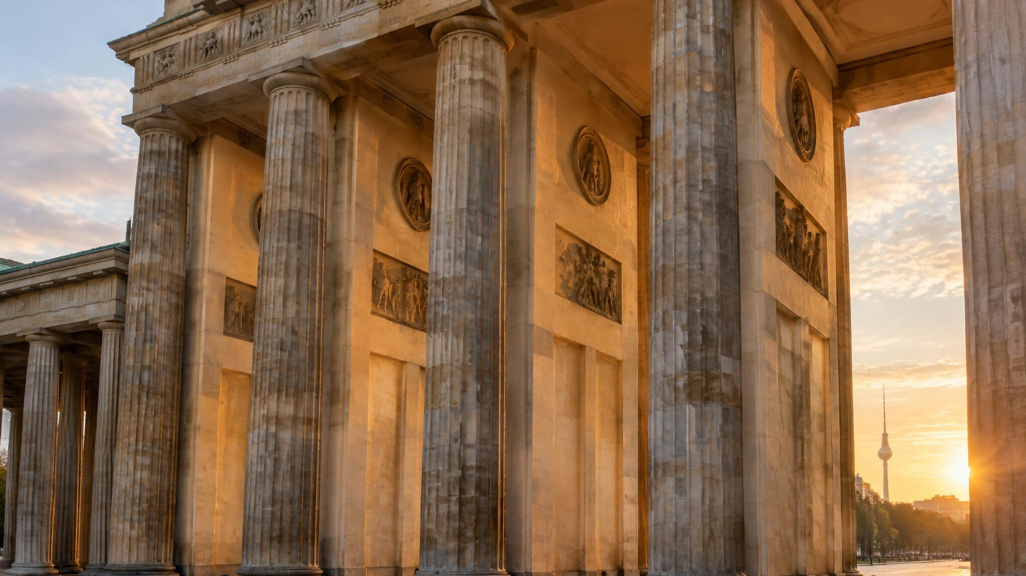 Neoclassical stone columns of a historic German gate monument